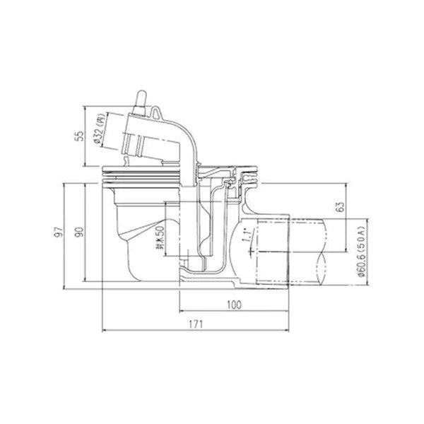 【未使用品】【開封品】【新品】 リクシル（LIXIL）TP-52/FW1 ヨコビキ 洗濯機 防水パン用 排水トラップ INAX・ (横引き) ABS製排水トラップ TP52 洗濯パン、洗濯機パン、防水パン